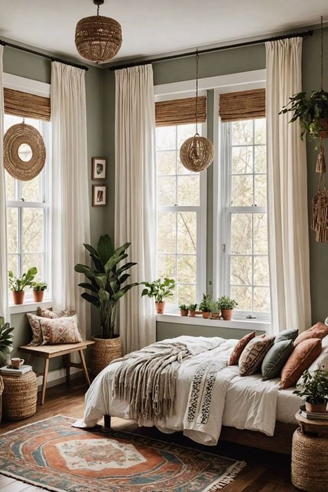 Small Bedroom Ideas Curtains, Boho Apartment Bedroom Ideas, Boho Curtains Bedroom, Ethereal Bedroom, Southwest Bedroom, Boho Window, Modern Boho Bedroom, Boho Bedroom Design, Boho Bedroom Ideas