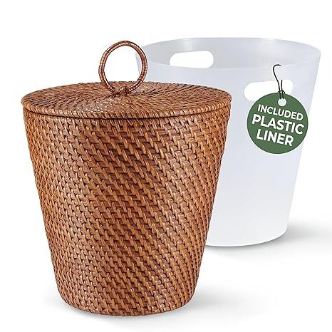 Amazon.com: 84eco Rattan Trash Can with Lid, Rattan Waste Basket, Wicker Trash Can, Boho Trash Can, Wicker Waste Basket for Bathroom : Industrial & Scientific Wicker Waste Basket, Boho Trash Can, Rattan Bathroom Accessories, Bathroom Trash Cans, Basket For Bathroom, Planter Cover, Trash Disposal, Boho Basket, Trash Can With Lid