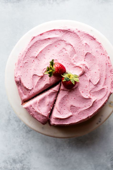 Homemade Strawberry Cake | Sally's Baking Addiction Homemade Strawberry Cake, Sally's Baking, Strawberry Frosting, Torte Cupcake, Box Cake Mix, Dried Strawberries, Strawberry Cakes, Savoury Cake, Strawberry Cake