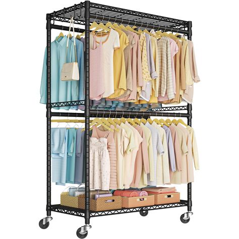 PRICES MAY VARY. 【Dimensions & Load Capacity】45’’ W × 20.5’’ D × 80.5’’ H (Included wheels height), MAX load 560 pounds. Each hanging rod supports up to 90 lbs and each shelf up to 88 lbs, helping those with limited storage keep things tidy and organized. 【Lockable 360° Wheels】FUTASSI heavy-duty clothes rack features 4 casters, two lockable, allowing you to roll this portable clothes rack anywhere and securely lock to prevent slipping. Ideal for bedroom, cloakroom, laundry room, sewing area, clo Rolling Clothes Rack, Portable Clothes Rack, Clothes Hanger Rack, Clothing Racks, Closet Rack, Heavy Duty Clothes Rack, Portable Closet, Garment Rack, Hanging Bar