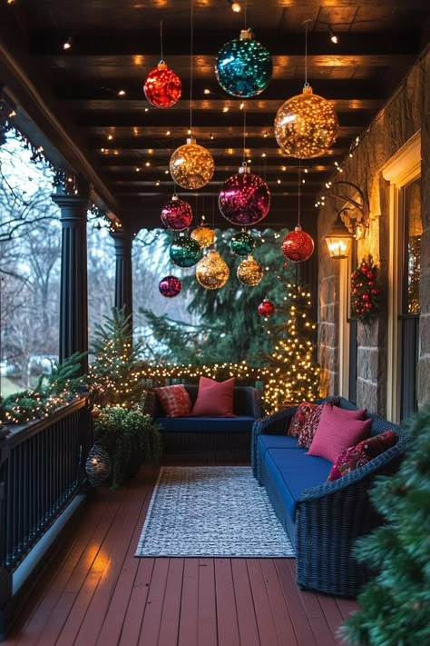 Front Porch Christmas Decor Ideas Pillars, Porch Holiday Decorating, Small House Christmas Lights Outdoor Classic, Christmas Lights In Garden Ideas, Outdoor Traditional Christmas Decor, Retro Christmas Decorations Outdoor, Christmas Outdoor House Decorations, Christmas Outdoor Decorating Yard, Whimsical Front Porch Christmas Decor