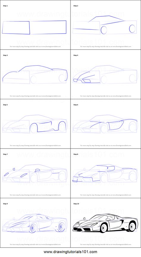 How to Draw a Ferrari Enzo printable step by step drawing sheet : DrawingTutorials101.com How To Draw Cars, Draw Cars, Drawing Sheet, Industrial Design Sketch, Car Design Sketch, Sketches Tutorial, Perspective Drawing, Car Sketch, Poses References