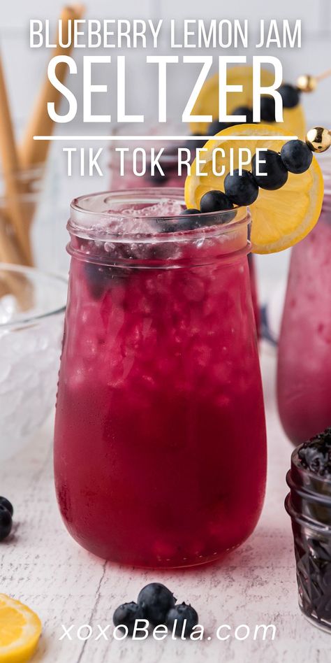 Blueberry Lemon Jam, Sparkling Water Recipes, Summer Mocktail, Lemon Jam, Easy Mocktail Recipes, Flavored Water Recipes, Mango Jam, Flavored Sparkling Water, Sparkling Drinks