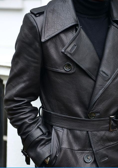 Leather Coat Outfit Men, Leather Coat Outfit, Black Stretch Lace, Peacoat Men, Overcoat Men, Masculine Fashion, All Black Fashion, Suit Coat, Mens Fashion Classy