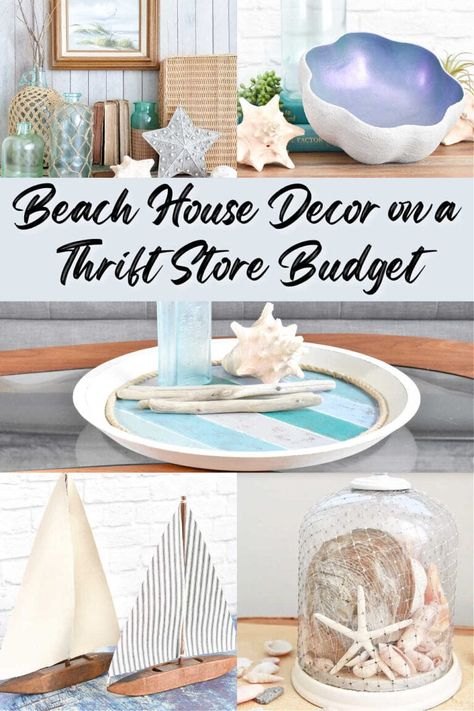 Ideas for Beach House Decor on a Thrift Store Budget Beach House Decor Diy Crafts, Dollar Tree Nautical Diy, Cottage Basement, Rustic Beach House Decor, Beach House Decor Diy, Thrift Decor, Coastal Creations, Diy Coastal Decor, Beach Decorations