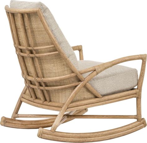 Rock it Out: The Petal Rocking Chair pushes rattan design to its limits. From its petal-like shape with the dramatic sweep of the arm, high back and comfortable pitch, to the intricate plaid design on the back, the Petal Lounge Chair is a model of handcrafted details. The original Petal Lounge Chair was re-engineered with a rattan rocking frame that provides a gentle movement. Rawhide bindings and single six-over-six caning finish the details of the chair. Available in any of McGuire's Matte Fin Mcguire Furniture, Rattan Design, Bamboo Canes, Stool Covers, Backless Bar Stools, Cane Chair, Bamboo Furniture, Diy Sofa, Arm Chairs Living Room