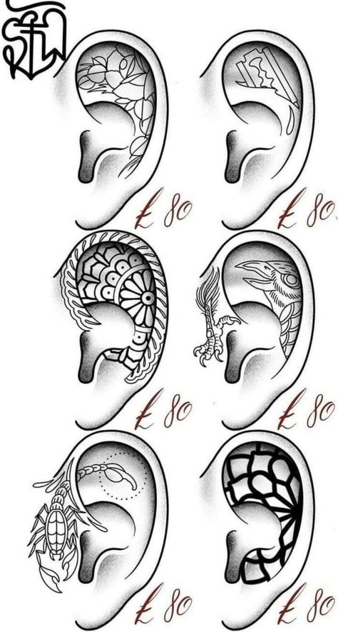 Inner Ear Tattoo, Tattoo Lettering Design, Skull Sleeve Tattoos, Ear Tattoos, Muster Tattoos, Chest Piece Tattoos, Sketch Tattoo Design, Tattoo Lettering Fonts, Gothic Tattoo