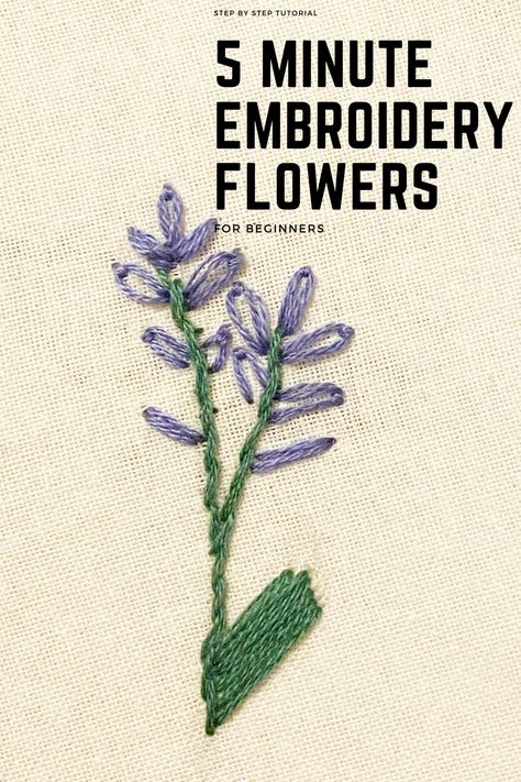 Embroidery Inspiration Flowers Simple, Embroidery Ideas For Beginners Flowers, Fast Embroidery Stitches, Embrodery Stiching Flowers Diy, Simple Lavender Embroidery, How To Embroider Flowers Easy, How To Embroider Plants, How To Embroider Lavender, Converse Embroidery Ideas Easy