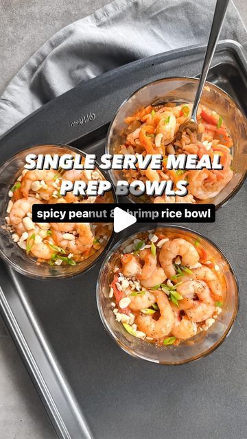 Devika Sharma | Dietitian on Instagram: "Spicy Peanut & Shrjmp Rice Bowl🍤 single serve meal prep bowls (part 25)  ♥️Like this post & comment “peanut” and I’ll DM you the recipe with macros!  ➡️At 28g protein, this modified version of my recipe from my published cookbook (Macro Cookbook for Beginners) is full of flavour!  ➡️Remember, this recipe can be adjusted to meet your energy needs  ➡️ my single serve recipes are available on my YouTube channel @nutritionbydevika  ➡️my macro cookbook & products used are linked in my bio  Happy Wednesday 🖤  - - - #simplerecipe #easyrecipe #fatloss #healthyrecipes #mealprep #lunch #dinner #highproteinmeals #highproteinrecipes #weightloss #lowcaloriemeals #lowcalorierecipes #macrofriendlyrecipes #macrofriendly #healthyeatingideas" Single Serve Glass Bowl Meal Prep, Individual Meal Prep, Single Serve Meal Prep, Meal Prep For One, Single Serve Recipes, Mealprep Lunch, Bowl Meal Prep, Single Serve Meals, Bowl Meals