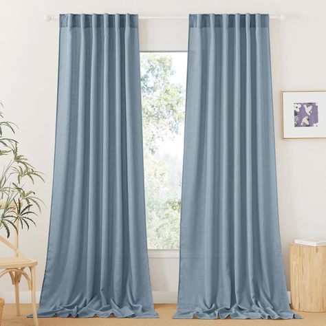 PRICES MAY VARY. WELL MADE - Made of flax linen fabric. Back Tab & Rod Pockets Design with 3" diameter, universal fit to most of curtain rods. 2" bottom hem enable sheer curtains hanging vertically. FLAX LINEN BLEND - Solid linen curtains with subtle striped accents, looks modern and elegant then usual plain sheers. Unlike ordinary sheers, the line weave makes curtains more aesthetic, beautifully frame your windows with a hint of enchantment. LIGHT FILTERING - Soften sunlight and provide you wit 108 Inch Curtains, Semi Sheer Curtains, Shabby Chic Modern, Canopy Curtains, Sheer Linen Curtains, Bed Canopy, Sheer Drapes, Blue Sheers, How To Make Curtains