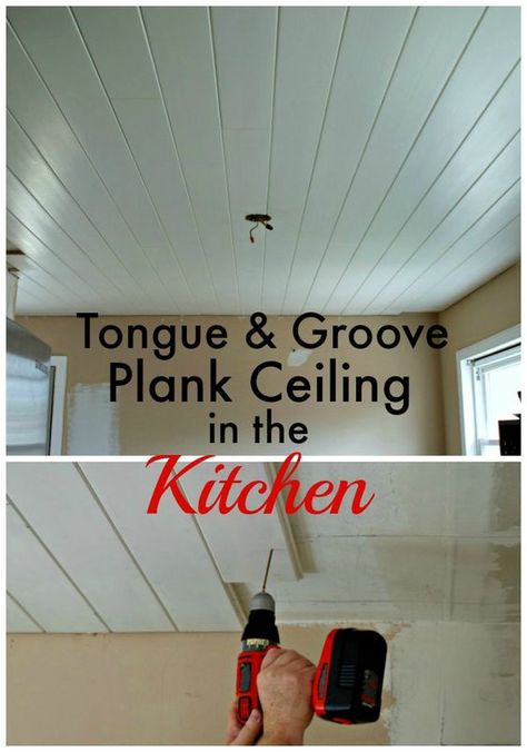 Kitchen Reno: Plank Ceiling | www.chatfieldcourt.com Wood Plank Ceiling, Full Kitchen Remodel, Tongue And Groove Ceiling, Plank Ceiling, Popcorn Ceiling, Kitchen Ceiling, Ceiling Ideas, Diy Remodel, Ceiling Tiles