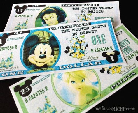 Let your kids earn "Disney Dollars" in prep for your trip Disney Money Printable, Disney Tickets Printable Free, Disney Dollars, Disney Camp, Disney Money, Disney Activities, Disney Surprise, Cali Trip, Autograph Book Disney