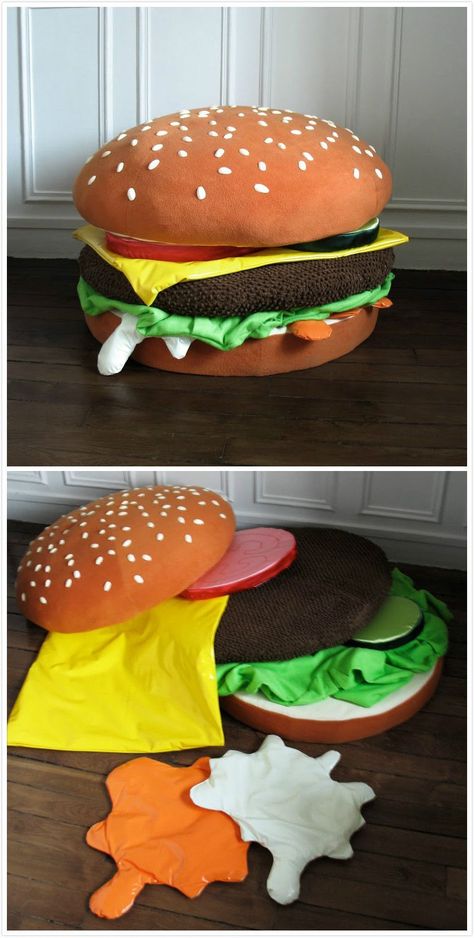 Fun Shaped Pillows, Hamburger Bread, Weird Furniture, Food Pillows, Felt Food, Cute Pillows, Cute Room Decor, Diy Pillows, Food Decoration