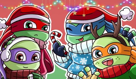 I'm already in a christmas mood, so I finished this drawing I started like...a week ago. This is gonna be my background on most of my social medias.🌲😂 Tmnt Christmas, Christmas Banner, Tmnt 2012, Christmas Mood, Ninja Turtles, Turtles, Mario, Mario Characters