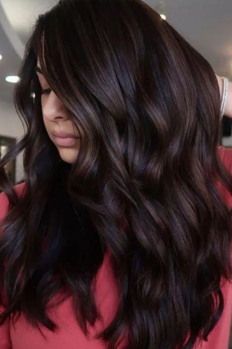 Long Black Hair With Highlights Long Black Hair Ideas, Black Hair Ideas, Natural Looking Highlights, Black Hair Inspiration, Dark Brunette Hair, Dark Brunette, Long Black Hair, Brunette Hair, Long Black