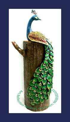 Peacock Clay Art On Canvas, Mouldit Art Ideas On Bottle, Peacock Flower, Peacock Crafts, Clay Crafts For Kids, Glass Bottles Art, Clay Wall Art, Vase Crafts, Art And Craft Videos