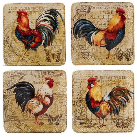 French Rooster, Chicken Art, Ceramic Dinnerware, Dinner Plate Sets, Wooden Coasters, Salad Plate, Dishwasher Racks, Dessert Plate, Salad Plates