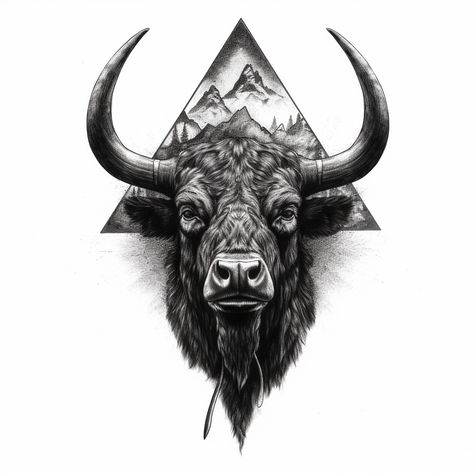 Neotraditional Bull Tattoo, Bison Tattoo Design, Ox Head Tattoo, Bison Tattoo Ideas For Women, Bull Head Outline, Bison Head Tattoo, Bull Tattoo Design For Men, Taurus Bull Tattoos Design, Animal Head Tattoo