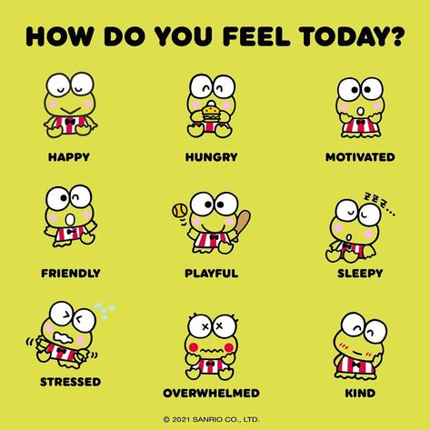 Hello Kitty & Friends on Instagram: “Which #Keroppi are you today? Let us know in the comments ⬇️ #HelloKittyandFriends #Sanrio” Sanx Characters, Pics For Vision Board, Characters In Love, Doodles Cat, Relatable Feelings, Hello Kitty Island Adventure, Healing Aesthetic, Buddha Doodle, Hello Kitty Printables