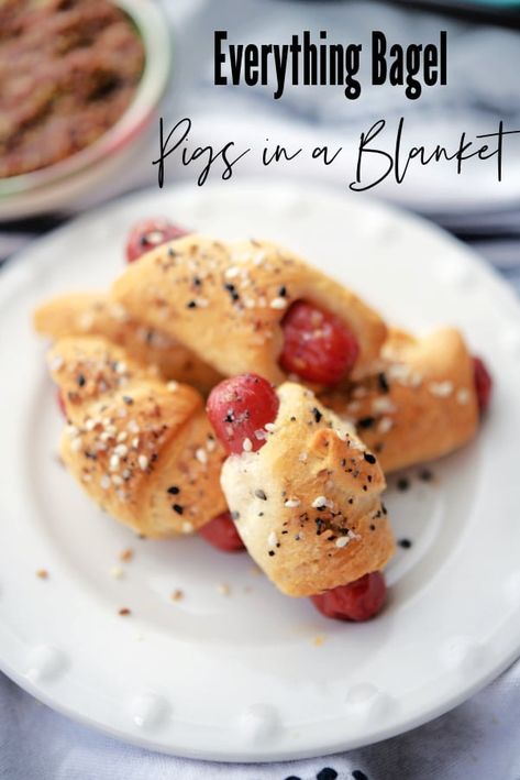 pigs in a blanket on a plate Pigs In A Blanket Variations, Dip Recipes Appetizers, Chorizo And Potato, Everything Bagel Seasoning, Bagel Seasoning, Pigs In A Blanket, Party Food And Drinks, Favorite Appetizers, Spinach Stuffed Chicken