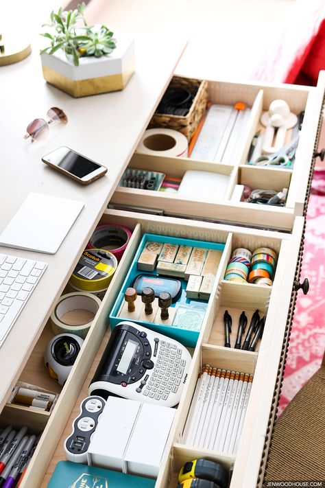 Organize your drawers with the easiest DIY drawer dividers ever! Fully customizable with super easy installation! Get the tutorial from Jen Woodhouse Diy Drawer Dividers, Desk Organisation, Diy Organizer, Stationary Organization, Drawer Divider, Diy Drawers, Drawer Dividers, Home Organisation, Organize Drawers