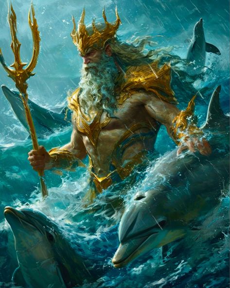 Poseidon Art, Greek God Poseidon, Ancient Greek Gods, Warrior King, Greek Mythology Art, Athena Goddess, Greek God, Mythology Art, Greek Myths