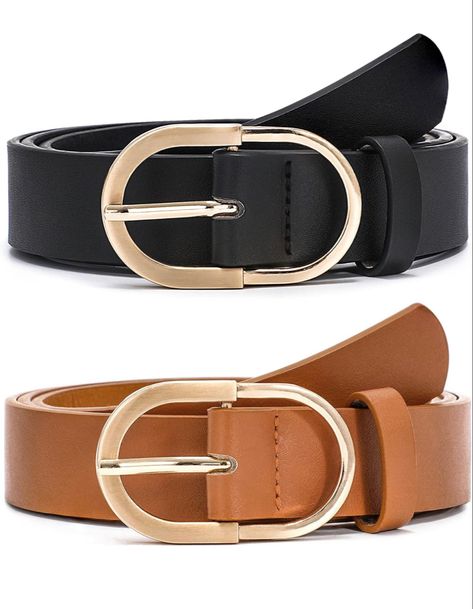 VONMELLI 2 Pack Women's Leather Belts for Jeans Pants Fashion Gold Buckle Ladies Dress Belt at Amazon Women’s Clothing store Gold Waist Belt, Women's Belts, Vogue Us, Chain Belts, Belt Style, Fashion Belts, Dress Belt, Ladies Dress, Leather Belts