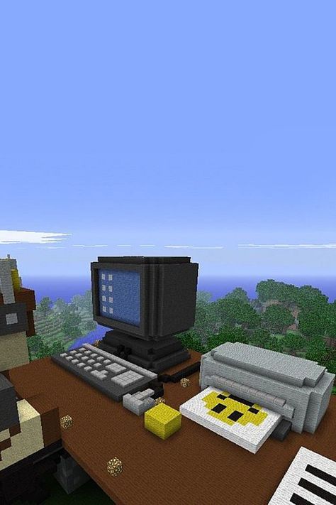 Computer And printer on mine craft!?!?! ;) Minecraft Computer, Computer Set, Computer Build, So Cool, Cool Wallpaper, Fun Games, Minecraft, Printer, Computer