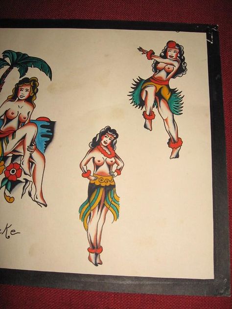 Traditional Tattoo Face, Hula Girl Tattoos, Sailor Jerry Tattoo, Sailor Jerry Flash, Sailor Jerry Tattoo Flash, Jerry Tattoo, Vintage Tattoo Art, Sailor Tattoos, Sailor Jerry Tattoos