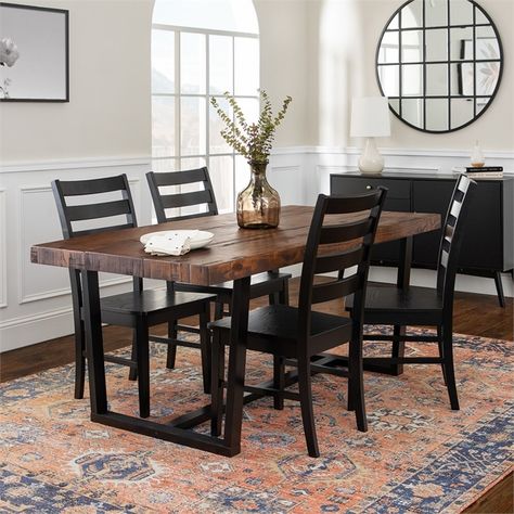 Dining Set Ideas, Wood Dining Table Design, Dining Table Dark Wood, Dining Room Modern Farmhouse, Dinning Table Wood, Distressed Table Top, Dark Wood Dining Room, Black Wood Dining Table, Dark Wood Dining Table