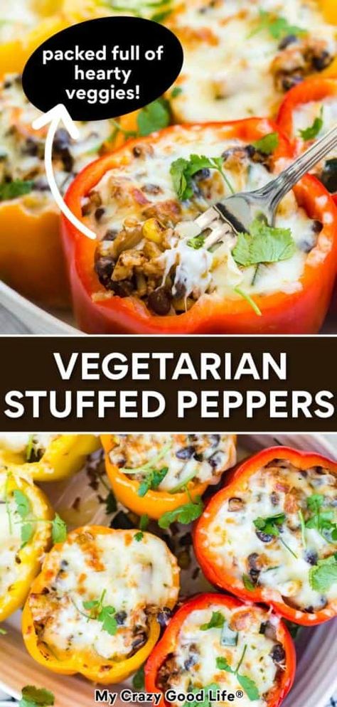 Veggie Stuffed Peppers, My Crazy Good Life, Beans And Vegetables, Rice Black Beans, Mexican Stuffed Peppers, Vegetarian Stuffed Peppers, Dinner Recipes Healthy Family, Stuffed Peppers Recipe, Vegetarian Mexican