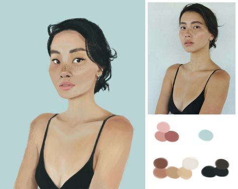 Asian woman portrait painting Prismacolor Skin Tones, Color Pencil Skin Tones, Watercolour Skin Tone Tutorial, Gouache Skin Tones, Skin Tone In Watercolor, Painting Skin Tones, Painting Skin, Diffused Lighting, Portrait Study