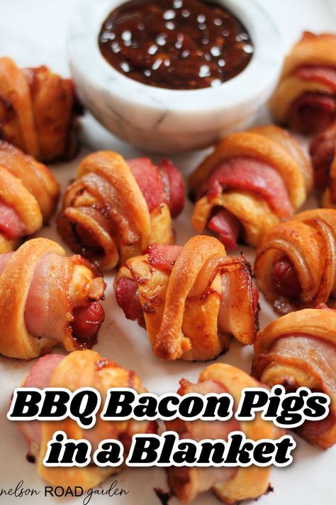 Bbq Pigs In A Blanket, Pigs In A Blanket Bacon, Pigs In A Blanket Recipe With Bacon, Bacon Wrapped Pigs In A Blanket, Easy Pigs In A Blanket Recipe, Pigs In A Blanket Recipe, Camping Appetizers, Cottagecore Recipes, Bbq Pig