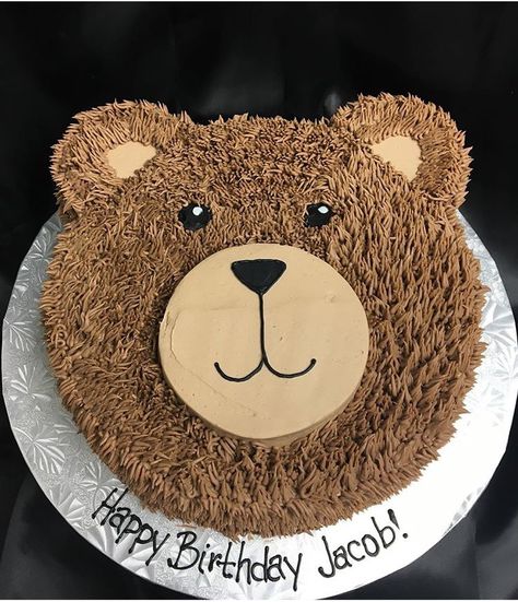 Bear cake Easy Bear Cake Ideas, How To Make A Bear Cake, Beary 1st Birthday Cake, Bear Hunt Cake, Bear Cake 1st Birthday, Bear Sheet Cake, Bear Face Cake, Grizzly Bear Cake, Bear Smash Cake