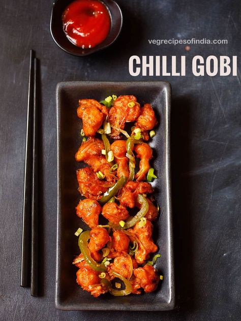 Chilli Gobi (Cauliflower Chilli) Chilli Gobi, Vegetarian Recipes Indian, Gobhi Recipe, Gobi Recipe, How To Make Chilli, Gobi Recipes, Veg Recipes Of India, Indo Chinese Recipes, Cauliflower Fritters