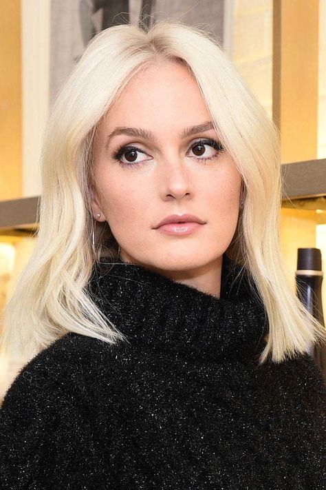 Leighton Meester - 2018: Platinum Blonde Bleached Hair Brown Eyes, Leighton Meester Hair, Medium Balayage, Blond Hair Brown Eyes, Aesthetic Honey, Honey Aesthetic, Blonde Honey, Blond Color, Brown Eyes Blonde Hair