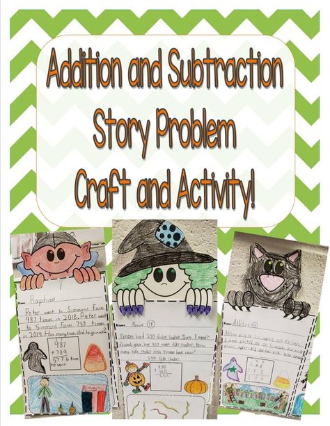 Halloween Subtraction 1st Grade, Story Problems First Grade, Halloween Math Third Grade, Three Digit Addition With Regrouping, Third Grade Halloween, Halloween Word Problems, Three Digit Addition, Math Craftivity, Math Story Problems