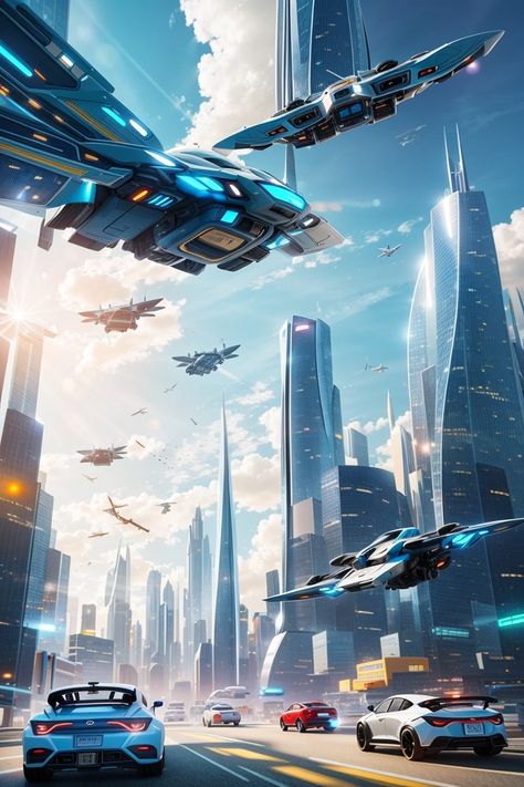 futuristic city with flying cars Future Flying Cars, Kota Masa Depan, Scifi Environment, Scifi City, Futuristic Cityscape, Sci Fi Building, Future Earth, Concept Vehicles Sci Fi, Flying Cars