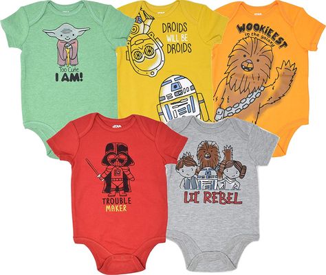 Star Wars Baby Boys 5 Pack Bodysuits: Clothing Star Wars Baby Clothes, Baby Clothes Onesies, R2 D2, Star Wars Yoda, Han Solo, Millennium Falcon, Fantasias Halloween, Star Wars Baby, Chewbacca