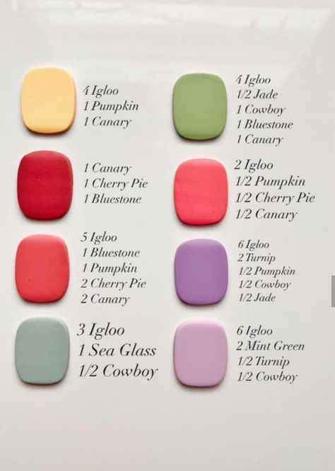 Sculpey Color Recipes, Polymer Clay Colour Recipes, Polymer Clay Color Mixing Recipes, Polymer Clay Color Recipes, Clay Color Recipe, Clay Recipes, Polymer Clay Recipe, Clay Recipe, Color Mixing Chart