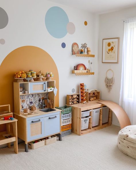 🇦🇺Designer Wallpaper, Wall Decals & Interiors™️ | @ikea_australia and @minnieandmeinteriors are the perfect combo! Available 👉 @minnieandmeinteriors 💥Ikea Kura bed decals (seen here is o… | Instagram Kura Cama Ikea, Orange Playroom, Ikea Kids Bed, Yellow Playroom, Arch Decal, Yellow Kids Rooms, Cama Ikea, Ikea Kura Bed, Toddler Playroom