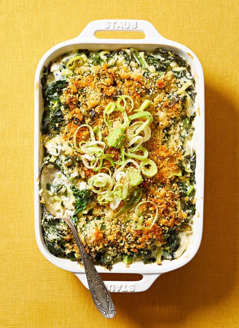 Creamed Kale Gratin Kale Gratin, Side Dishes For Steak, Wilted Spinach Salad, Carrots Side Dish, Creamed Kale, Edamame Salad, Homemade Fries, Cooking The Perfect Steak, Steak Side Dishes