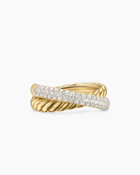 Crossover Two Row Ring in 18K Yellow Gold with Diamonds, 7.5mm David Yurman Ring, Designer Rings, The David, Gold Ring Stack, Yellow Gold Ring, David Yurman, Yellow Gold Rings, Ring Designs, Gold Ring