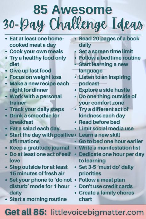 85 Awesome 30 Day Challenge Ideas August 30 Day Challenge, Weekly Health Challenge Ideas, Nutrition Challenge Ideas, 365 Challenge Ideas, Monthly Challenge Ideas Fun, Work Wellness Challenge Ideas, Healthy Challenge Ideas, Try Something New Ideas, Monthly Challenge Ideas 30 Day