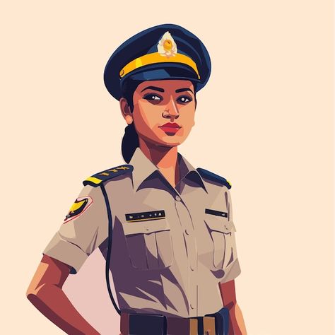 Indian women police officer illustration | Premium Vector #Freepik #vector #policeman #police-officer #cop #police Women Police Officers Female Cop, Police Woman Drawing, Police Officer Illustration, Police Officer Drawing, Ips Police Wallpaper, Police Painting, Girl Police Officer, Women Police Officers, Ips Officers Lady