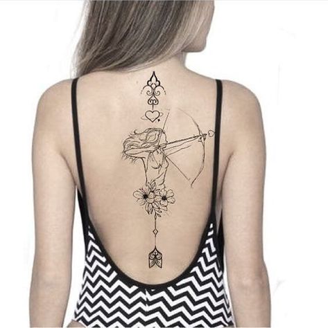 50+ amazing Sagittarius tattoo designs: an exhaustive explanation of the meanings, choosing the best place for an idea, and more gathered in our article. Artemis Back Tattoo, Sagittarius Back Tattoo Women, Warrioress Tattoo, Archer Tattoos For Women, Warrior Tattoos Women, Sagittarius Back Tattoo, Sagittarius Tattoo Designs For Women, Back Tattoos For Women, Archer Tattoo