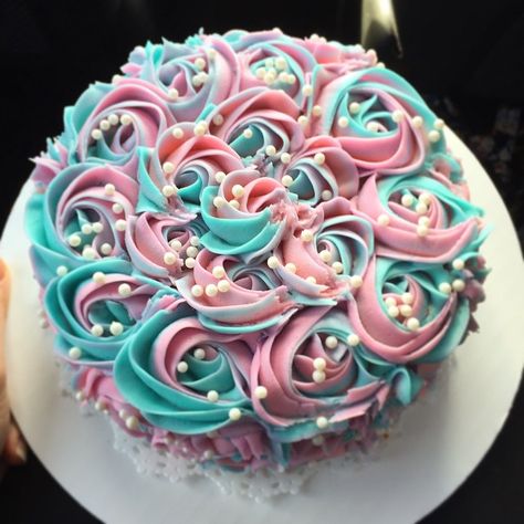 Tie-Dye Rosette Smash Cake #smashcake #rosettecake #birthdaycake Gender Reveal Cake Rosettes, Rosette Cupcakes With Sprinkles, Rosette Cake Blue, Pink And Blue Rosette Cake, Pink And Purple Rosette Cake, Ombré Rosette Cake, Best Birthday Surprises, Cake Decorating Flowers, New Birthday Cake