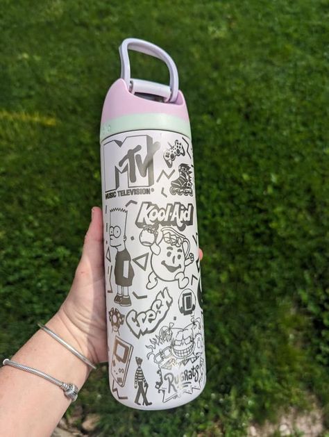 90s Theme 24 oz Engraved Owala Engraved Water Bottles, Engraved Tumblers, Personalized Water Bottle, 90s Theme, Engraved Tumbler, Christmas Custom, Water Bottle Design, Name Logo, Engraved Items