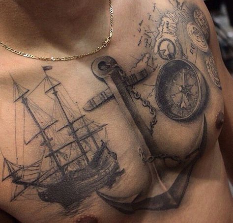 Wow Anker Tattoo Design, Anchor Tattoo Design, Anker Tattoo, Pirate Tattoo, Men Chest, Anchor Tattoos, Cool Chest Tattoos, Nautical Tattoo, Chest Tattoos For Women