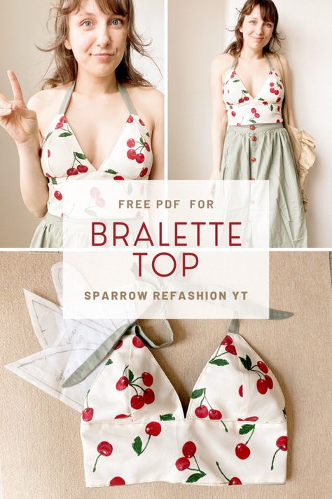 Sewing Bralette, Bralette Sewing Pattern, Sparrow Refashion, Dress Making Tutorial, Bustier Pattern, Dress Sewing Patterns Free, Free Pdf Sewing Patterns, Sewing Projects Clothes, Fashion Sewing Tutorials